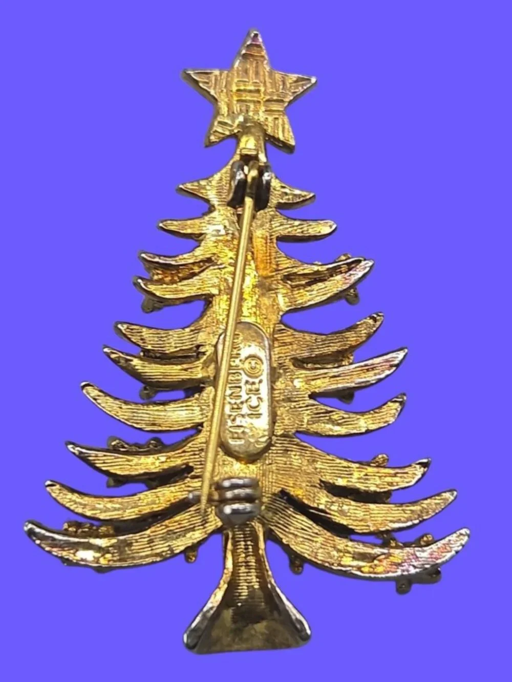 Vintage Eisenberg Ice Christmas Tree Brooch Gold Tone Multi-Color